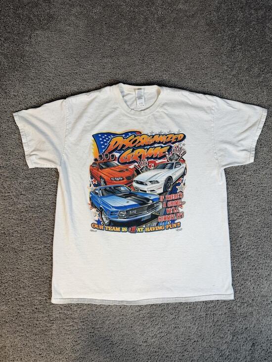 Gildan Other - Gildan Shirt Mens XL White Disorganized Grime Car Graphic Crew Neck Cotton